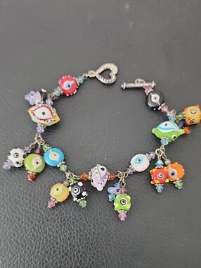 Kids Multicolor Glass Bead Charm Bracelet - Colorful Fish & Owl Charms